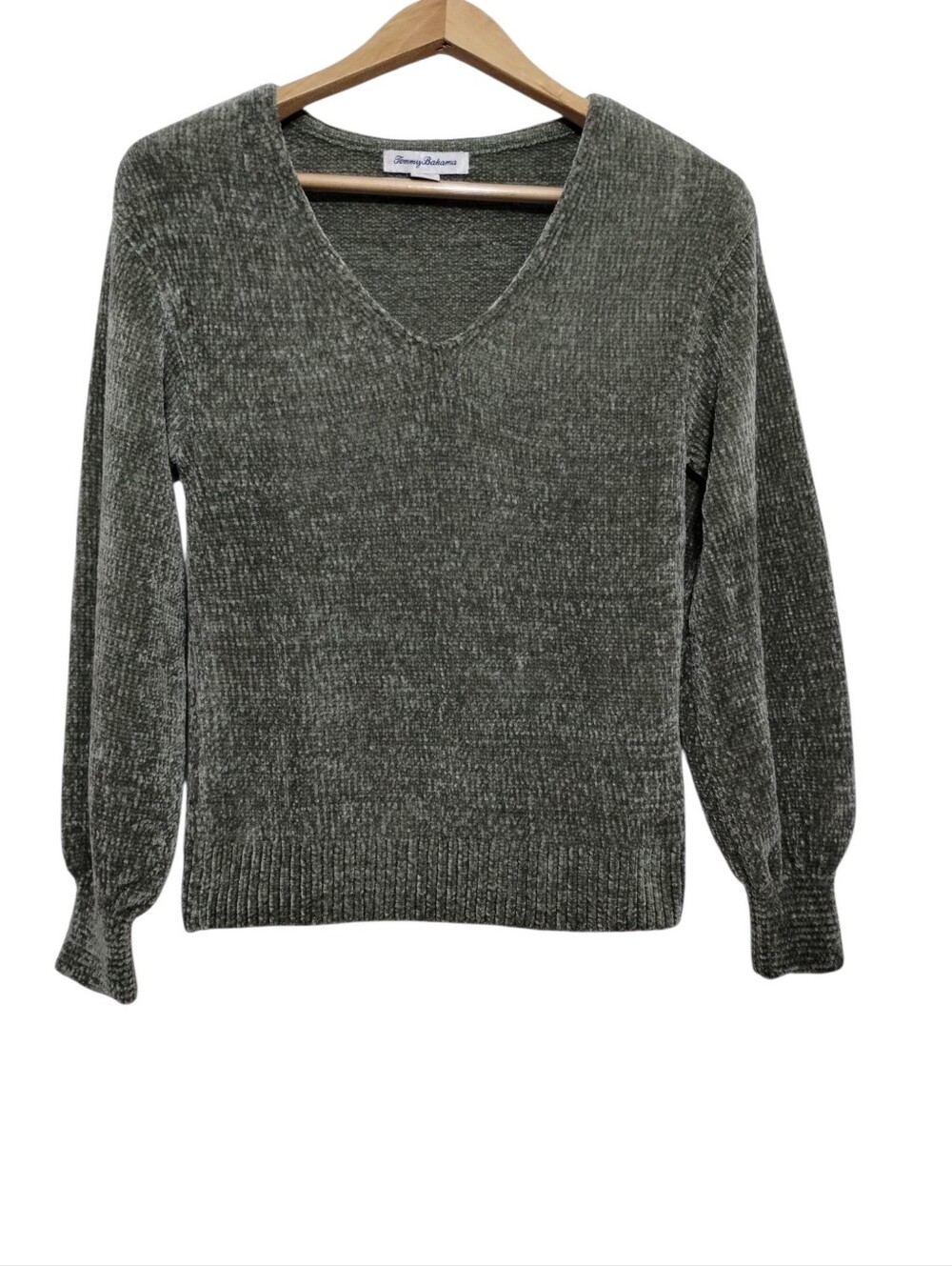 Tommy Bahama Island Luna Chenille V-Neck Sweater Women's XS Pullover Sage Green